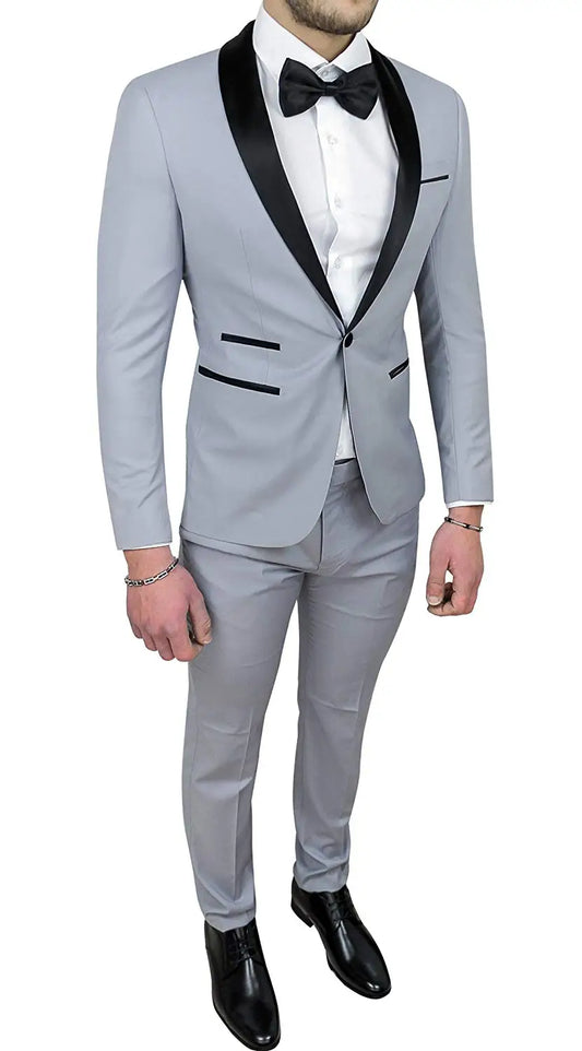 Tuxedo for Mens: Light Gray Men Suits Shawl Lapel Jacket Pants Wedding Italian Blazer
