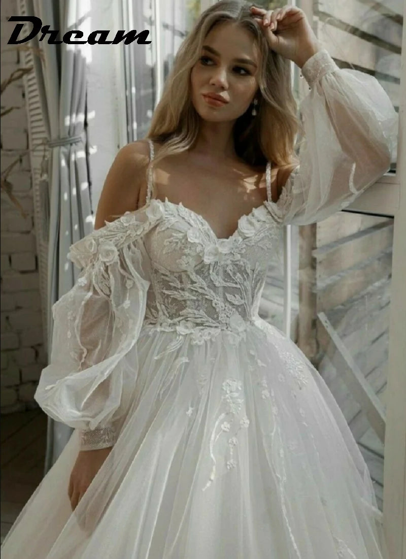 White Bridesmaid Dresses: Off Shoulder Lace Glitter Tulle Wedding Dresses Long