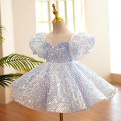 Kids Birthday Party Dresses for Little Girl Size 2 To 14 Years Prom Sequin Dress