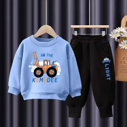 Autumn Kid Boy Clothes Set Children Girls Car Printed Sweatshirts Pullover Top And Pants 2pcs Suit Baby Top Bottom Tracksuits