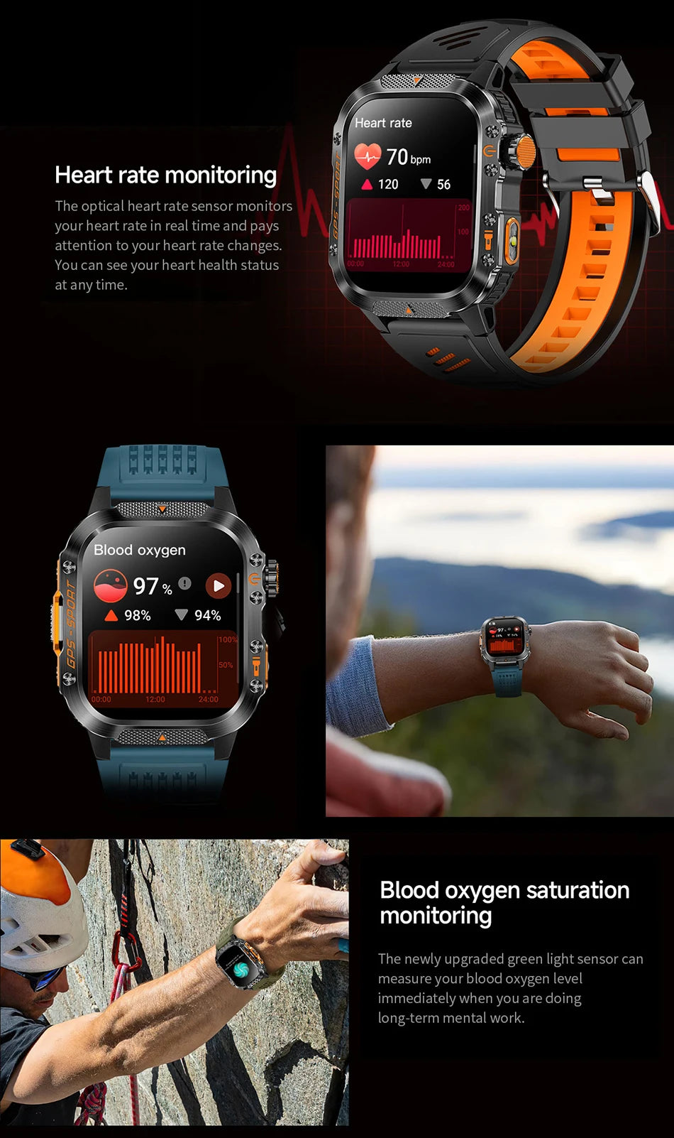 2025 New Military Outdoor Smart Watch Men's GPS Flashlight Bluetooth Call 2.01" AMOLED Screen 3ATM Waterproof Sports Smartwatch