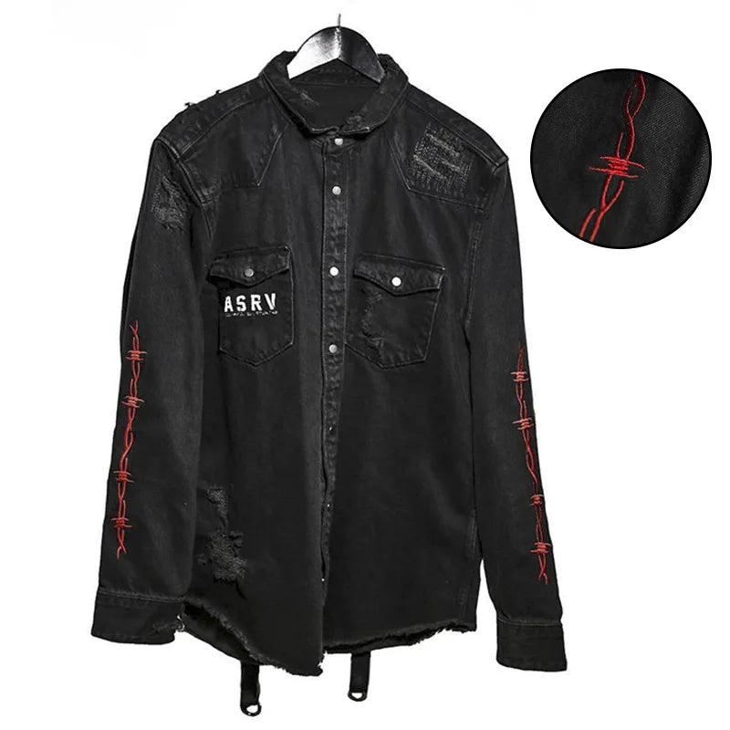 Mens Gym Trend Denim Jacket Techwear Jeans Jackets Causal Fitness