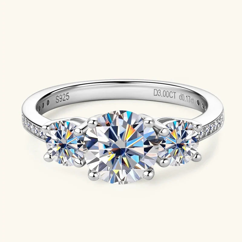 IOGOU Luxury Three Stone Engagement Wedding Ring 925 Sterling Silver D3.0CT D Color Moissanite Rings Women Jewelry Certified