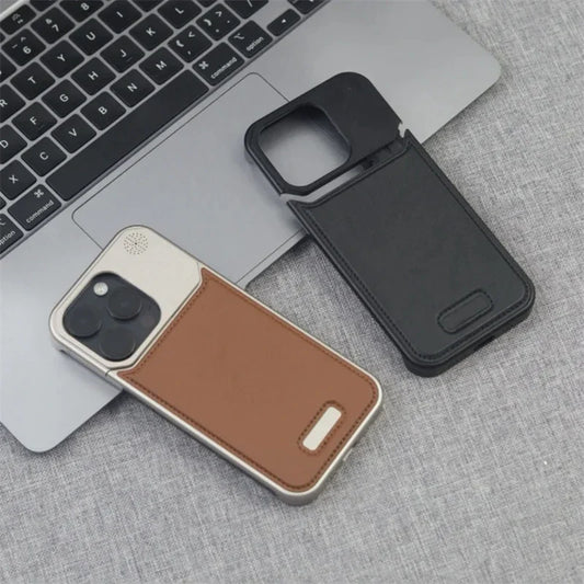 Aluminum Alloy Leather Magnetic Phone Case For iPhone 17 Air 16 15 14 Pro Max Wireless Charging Metal Frameless Shockproof Cover