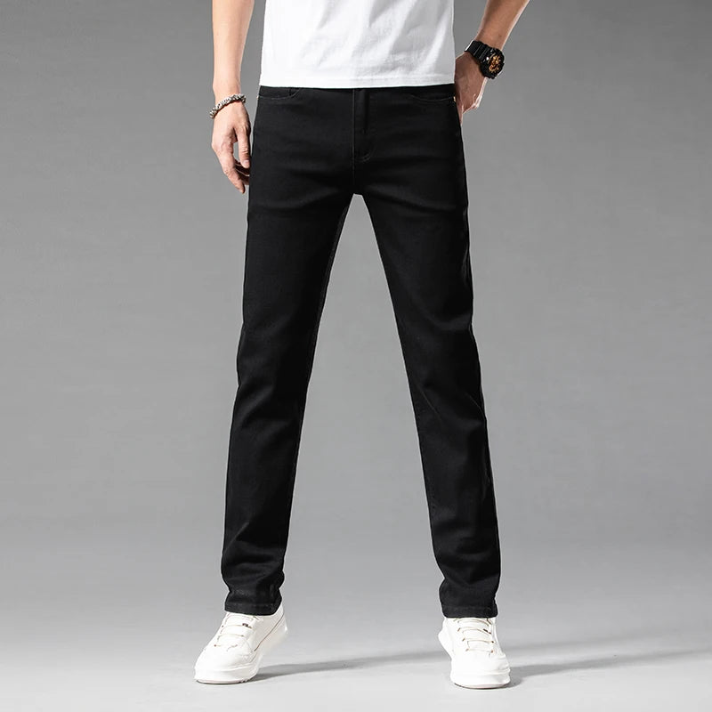 Classic Style Summer Men's Slim Fit White Jeans High Quality Business Fashion Cotton