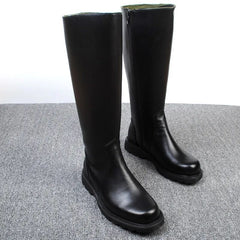 Black Long Military Boots for Men Genuine Leather Shoes