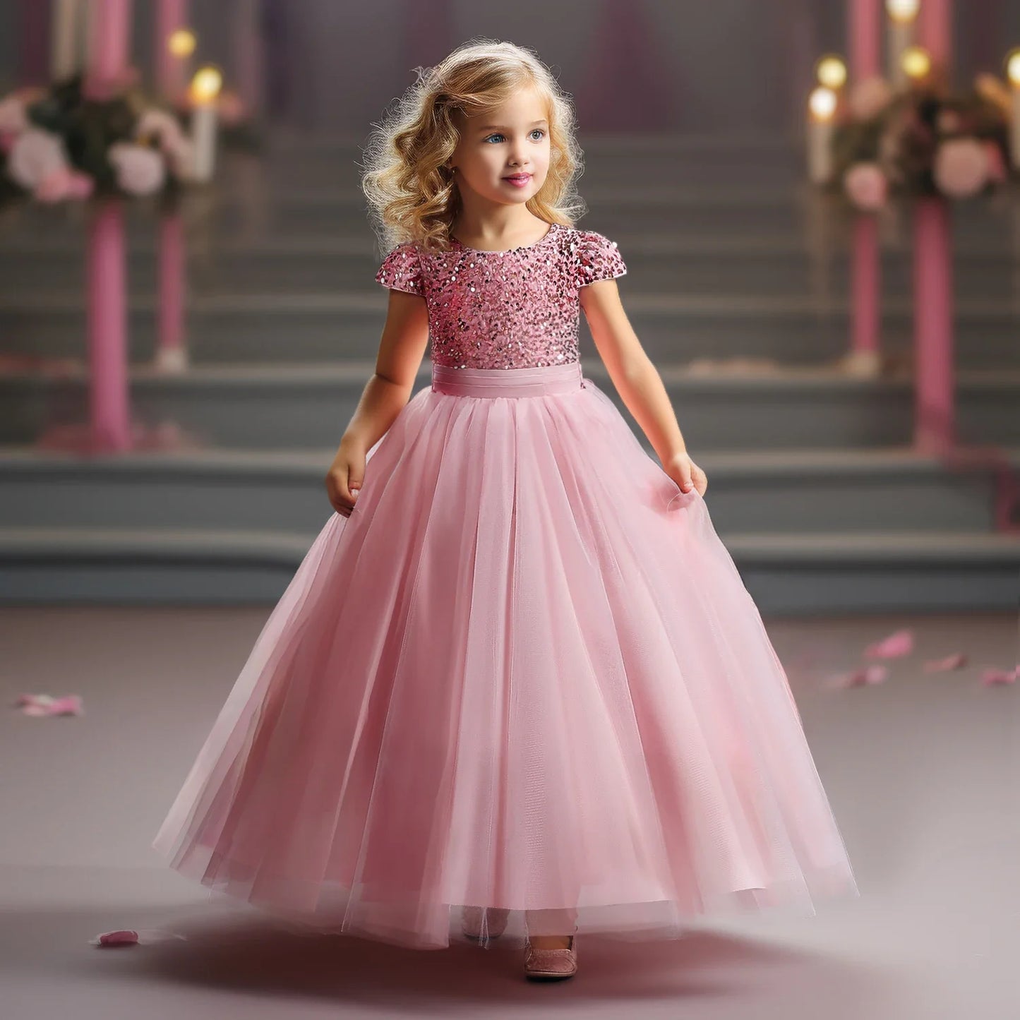 Embroidery Elegant Kids Dresses for Girls Wedding Children Bow Bridesmaid Prom Long Gown Princess Birthday Party Vestidos 3-10 Y