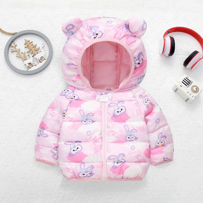 Cartoon Rabbit Cute Keep Warm Girls Jacket 1-5 Years Old Hooded Down Coat For Kids Toddler Children Outerwear