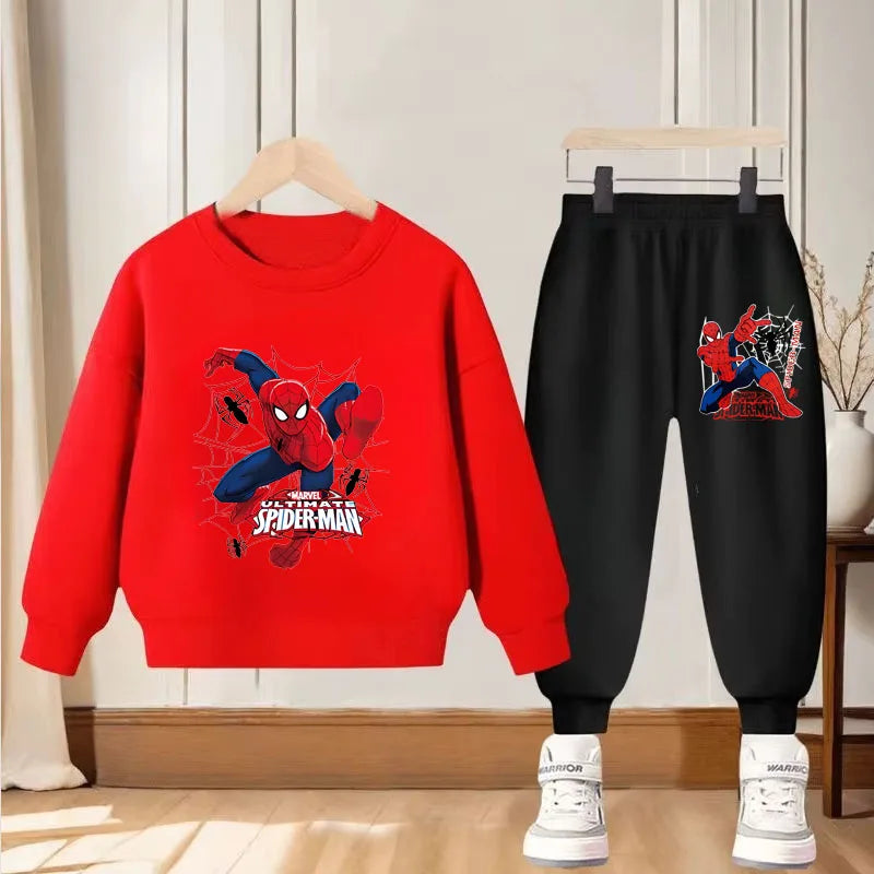 Boys Casual Hoodies Sets Cartoon Spider-Man Printed Children's Pullover Long Pant 2 Piece Suit Autumn Kids Sweatsuit