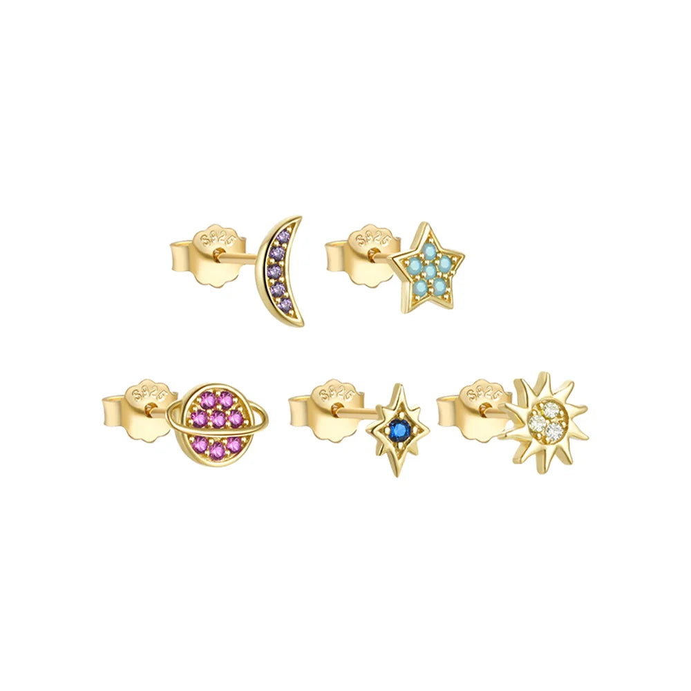 CANNER Set Double Layer Smooth Classic Hoop Earrings For Women 925 Sterling Silver Ins Flower Color Zircon Earrings Fine Jewelry