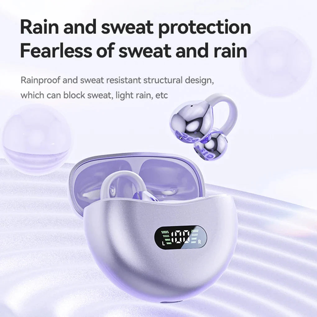 M79 Wireless Hifi Bluetooth 5.4 Earbuds Clip on Ear with Digital Display Waterproof Sport Headsets with Mic