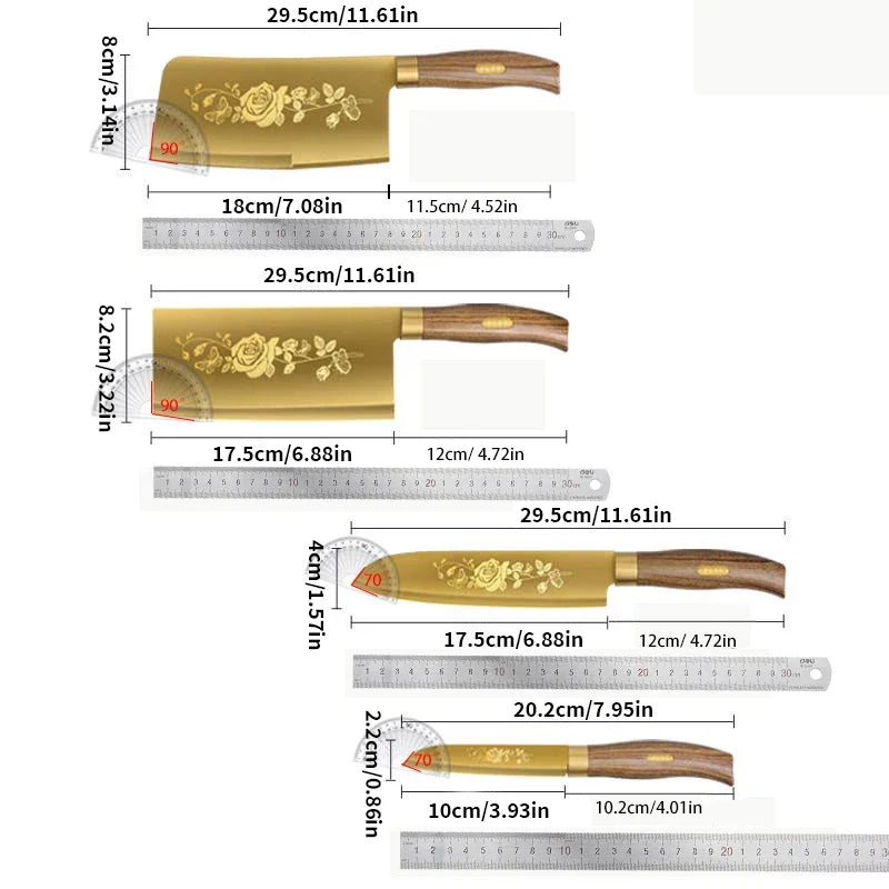 Commercial Gold Kitchen Knives Complete - Special vegetable, meat, and bone knives