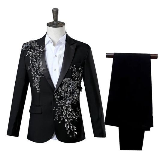Beach Wedding Outfit Men: Elegant Appliqued Two-piece Men's Suit for Wedding Banquet