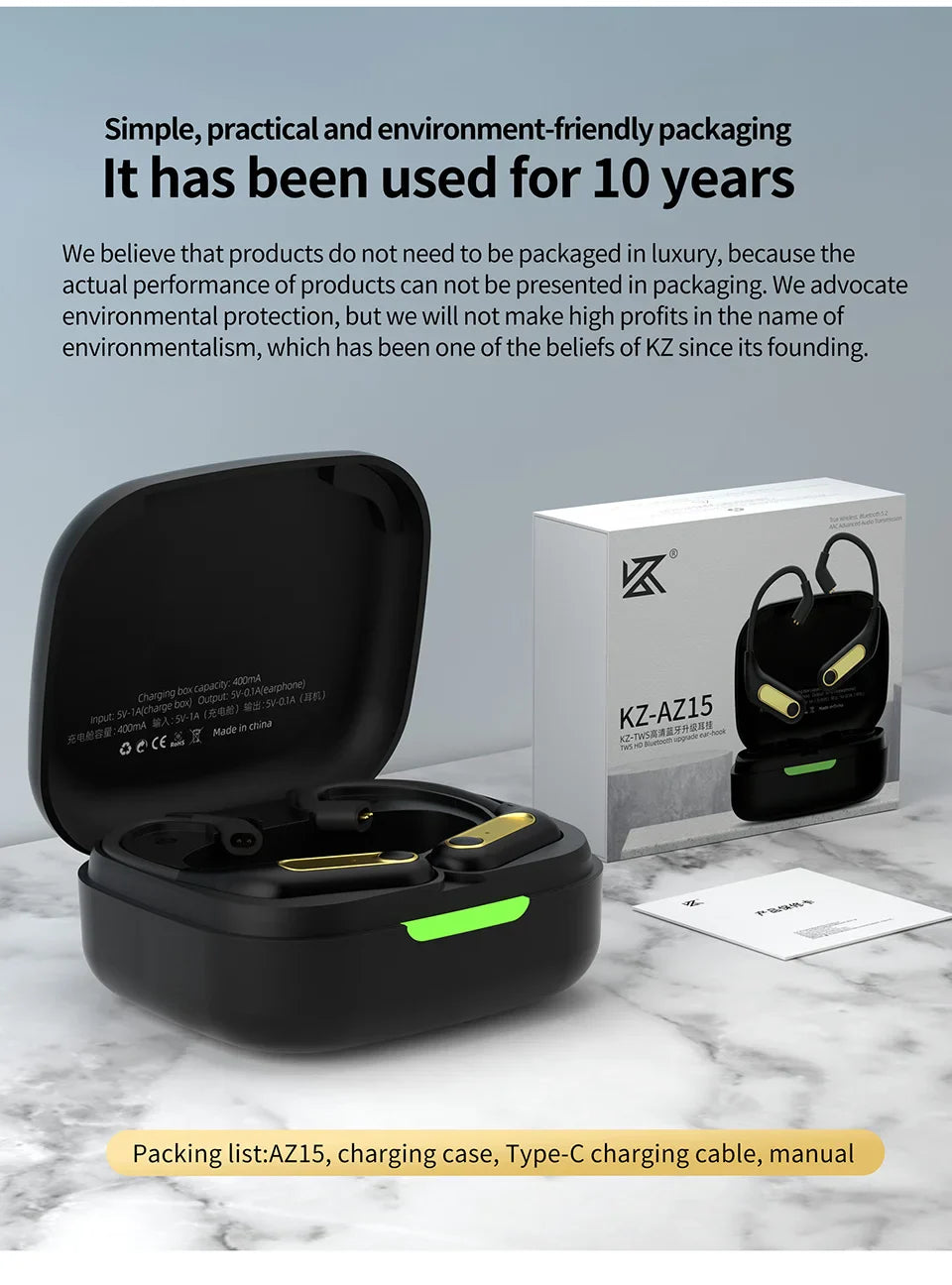 KZ AZ15 Upgrade Wireless Headphones Bluetooth-compatible 5.2 Cable Wireless Ear Hook With Charging Case AZ09 PRO AZ10 Z1PRO Z3