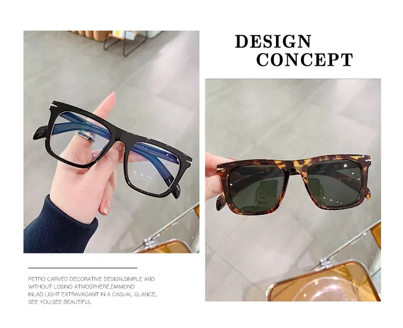 Vintage Square Sunglasses Men Anti-Blue Light Glasses Fashion Gradient Driving Shades Leopard Black Brand Oculos