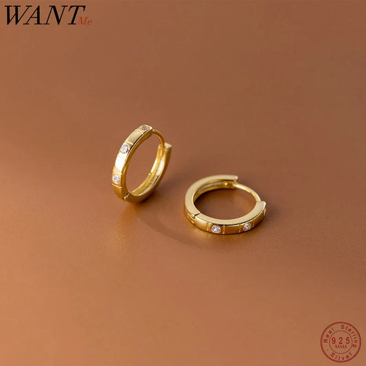WANTME 925 Sterling Silver Statemnet Gold Plaid Simple Huggies Ear Buckles Elegant French Piercing Hoop Earring for Women Jewelr