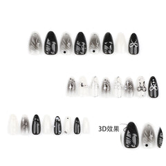 24pcs Spice Girls Black Press on Nails 3D Bowknot Sweet Cool False Nails Patch