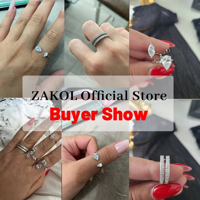 Korea Shiny Cubic Zircon Leaf Shape Open Rings for Women Fashion Geometry