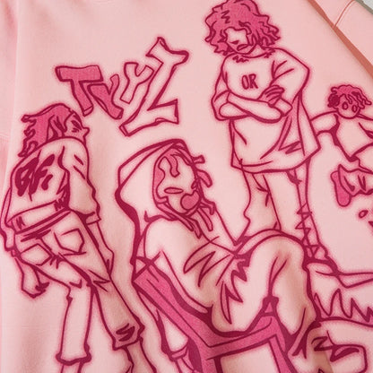 Hip Hop Streetwear Hoodie Sweatshirt Japanese Anime Cartoon Graphic Hoodie Pullover Men Harajuku Cotton Hooded Sweat Shirt Pink