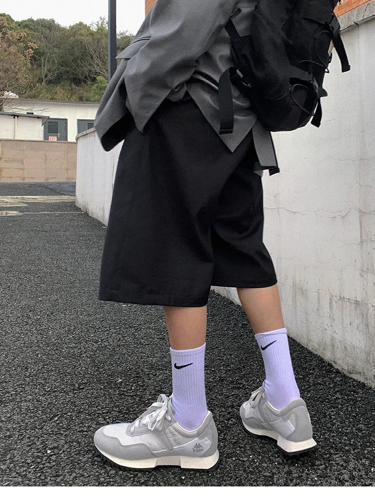 Mauroicardi Spring Summer Loose Casual Soft Black Pleated Shorts for Men Mens with High Waist Short Straight Pants Clothes 2024