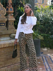 Leopard Print Pant For Women Fashion Vintage High Waist Slim Trousers