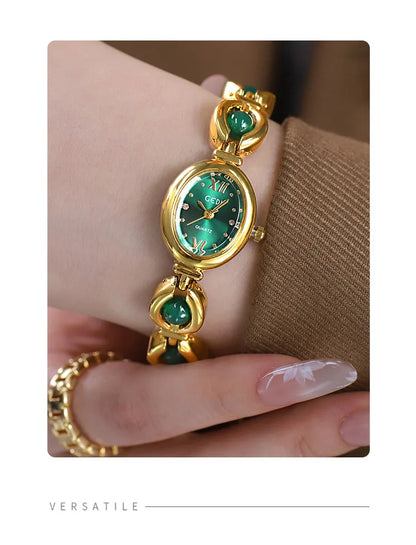 Ladies Watch Light Luxury Brand National Style Zulu Green Bracelet Advanced Bead Waterproof Women Fashion Quartz Wristwatches