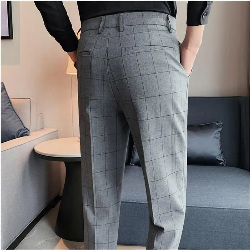 Men's Formal Pants Office Social Business Fashion Plaid Suit Pants Casual
