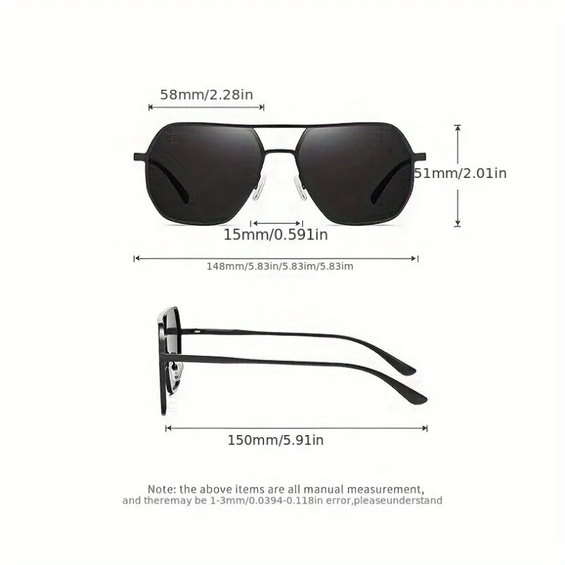 Square Polarized Photochromic Glasses Metal Frame for Men & Women Ideal for Driving