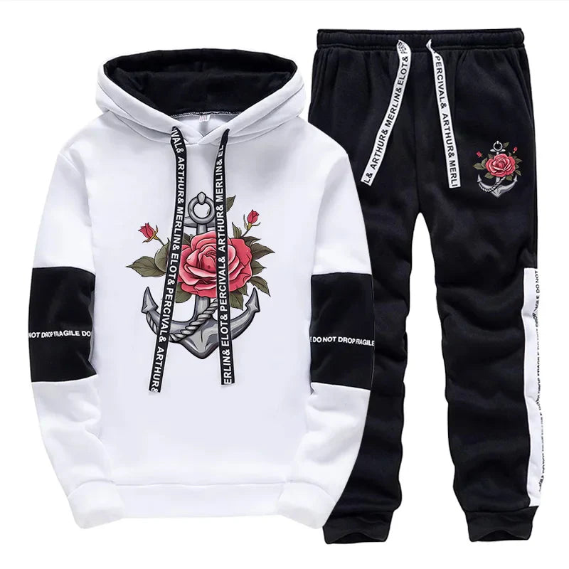 Mens Tracksuit Retro Pattern Printing  Single Piece Sweatshirts Sweatpants Casual Office Home Hoodie Pants Sports Mens Clothing