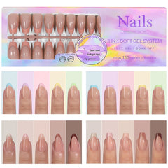 150Pcs/Box Acrylic Press on Nails Full Cover Fake False Tips Soft Gel Extension T-shaped Oval Capsule Almond Sculpted Salon DIY