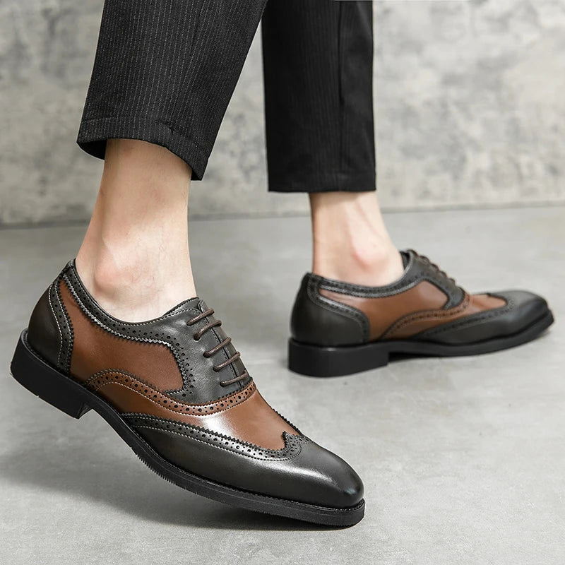 Men's Dress Oxford Shoes Fashion Genuine Leather printing Brogue Wedding Party Formal Business Shoes for Men Comfy Leather shoes