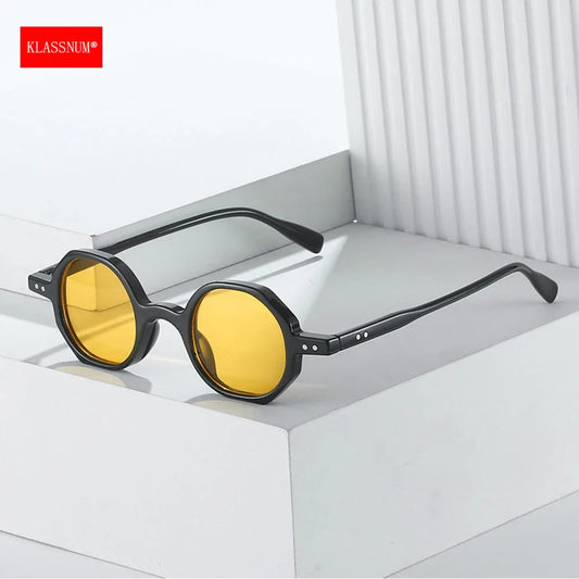 KLASSNUM Classic Vintage Sunglasses Men Small Round Retro Punk Ocean Color Sun Glasses Gradient Clear Lens Driving Eyewear 2025