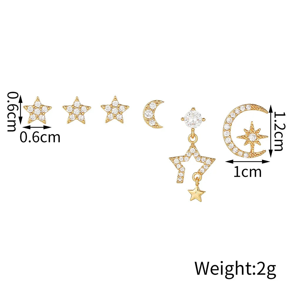 New Design Stainless Steel Cubic Zirconia Chain Stud Earrings For Women Star Moon Cartilage Earring Piercing Jewelry