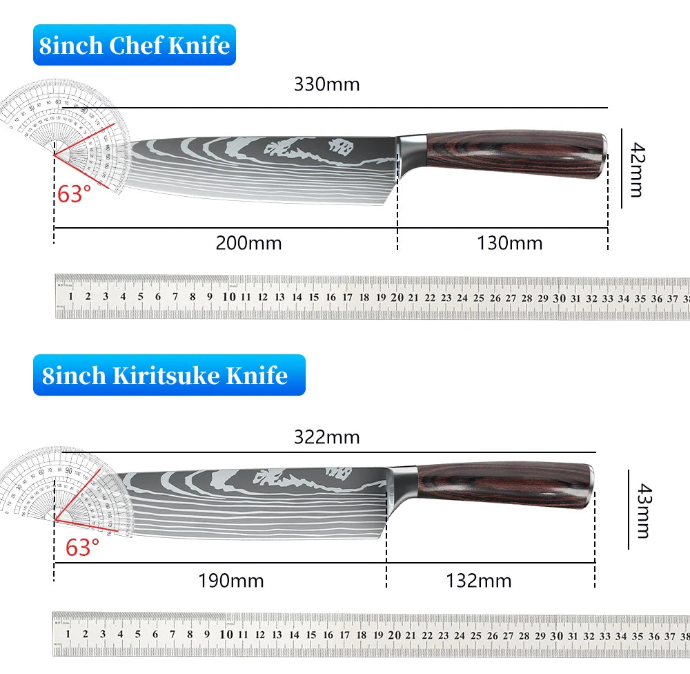 Japanese Kitchen Knives Set Laser Damascus Pattern Chef Knife Sharp