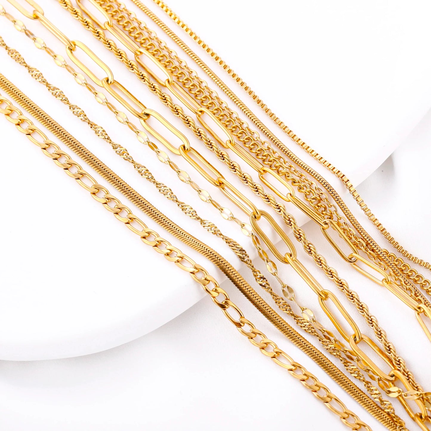 5pc 18K Gold Color PVD Plated Stainless Steel Cuba Cross O Ripple Twisted Chain Necklace Adjustable Chain DIY Necklace Wholesale