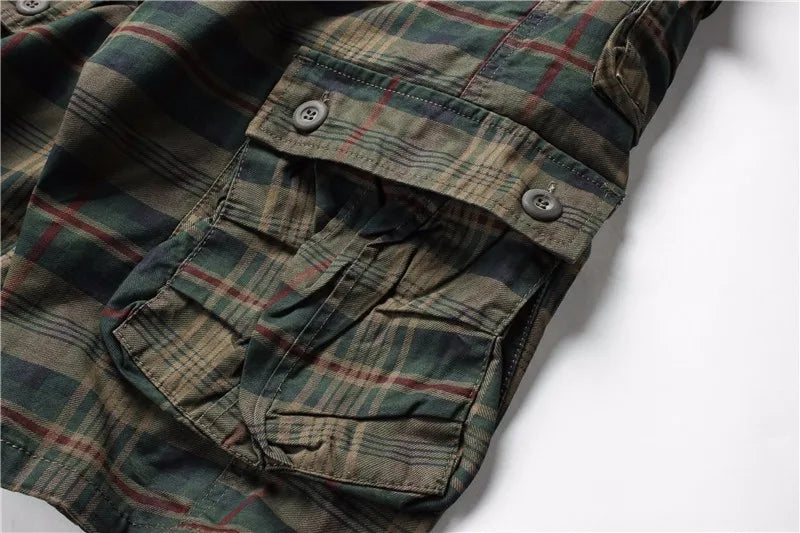 2025 Summer Men Shorts Fashion Plaid Beach Shorts Mens Casual Shorts Military Short Pants Male Bermuda Cargo Overalls No belt