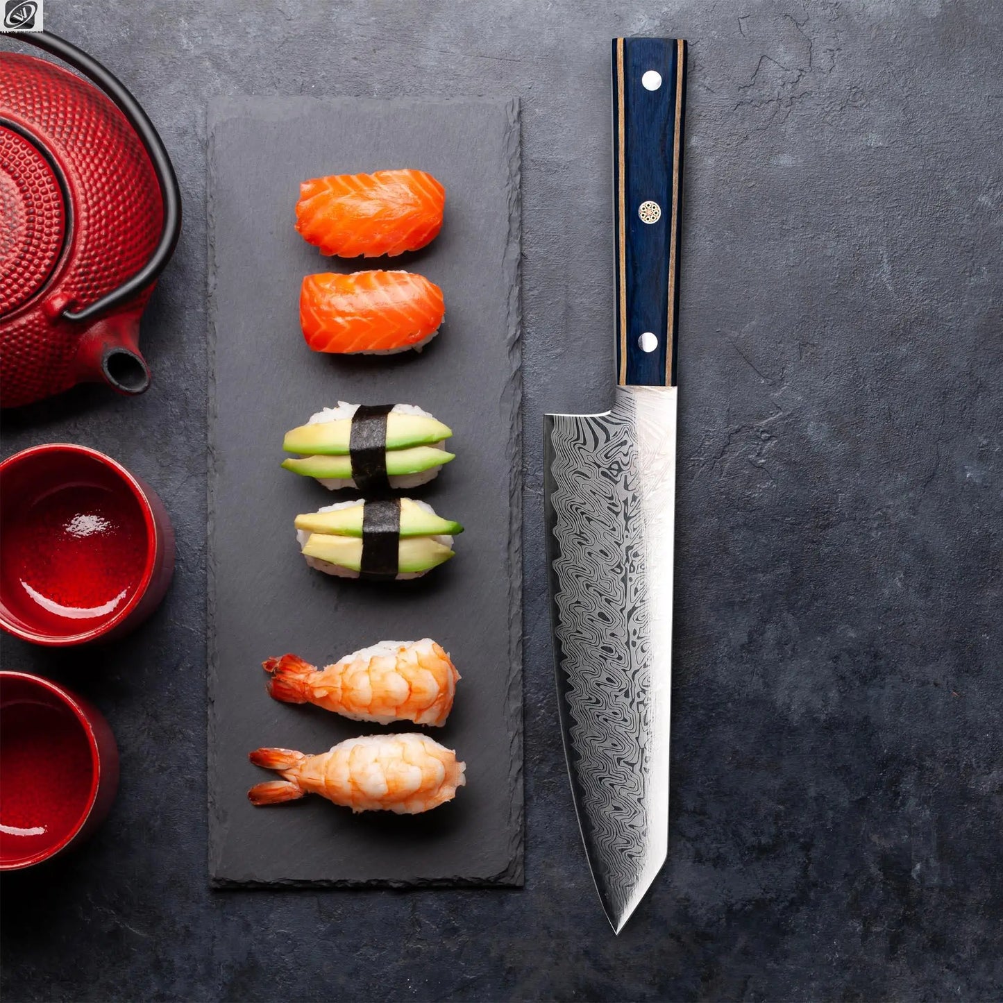 Santoku  Knife Laser Damascus Pattern Kitchen Knife With Ergonomic Pakka