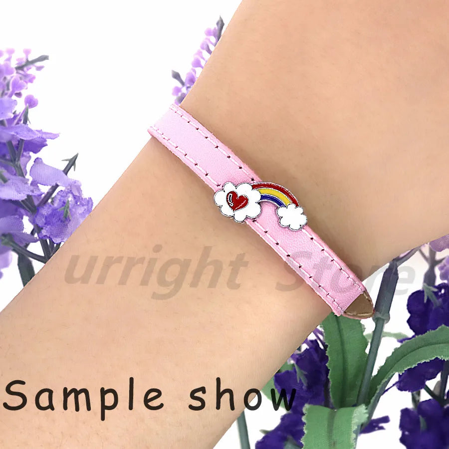 20pcs Real Leather Bracelet Band 8/10mm Width 21cm Length Through Slide Charms Letters Alphabet DIY Jewelry For Women Kids Gift