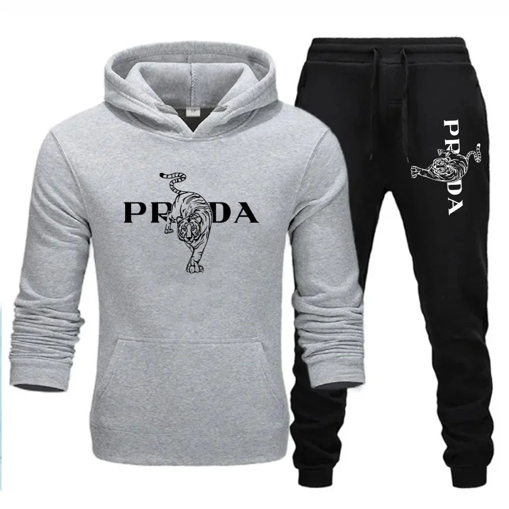 The men's outdoor fitness sweatshirt and pants set for autumn and winter includes a long-sleeved sports shirt and casual pants