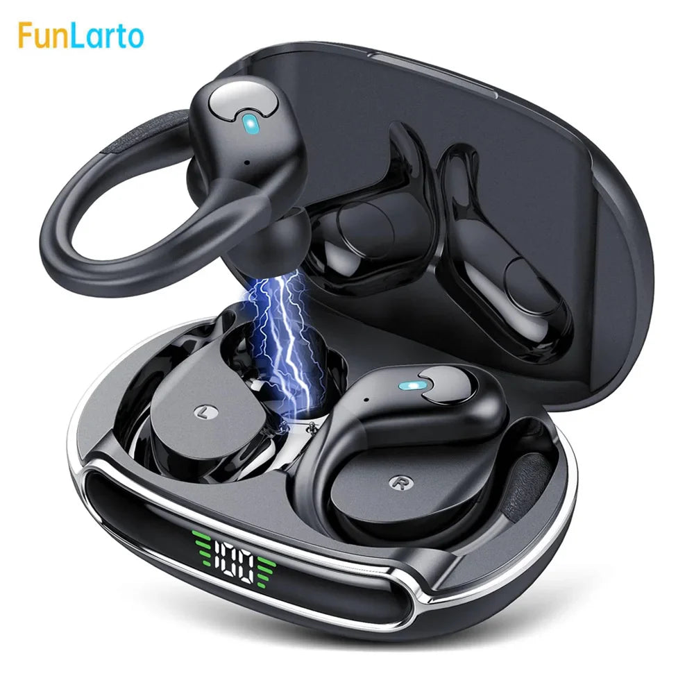Sports Bluetooth Earphones IPX7 Waterproof Wireless Headphones 60hrs Music with Mic LED Power Display Soft Earhook TWS Earbuds