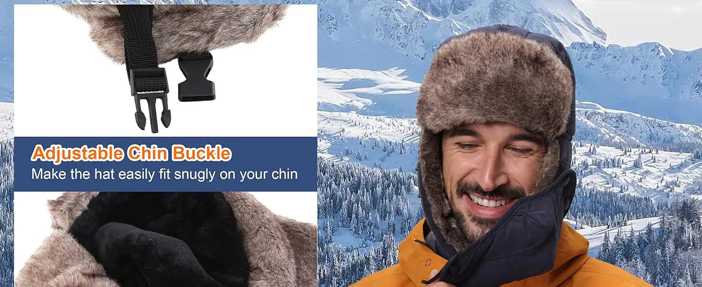 Connectyle Men's Warm Chunky Trapper Hat Removable Windproof Winter Russian Hats with Mask Ushanka Hat