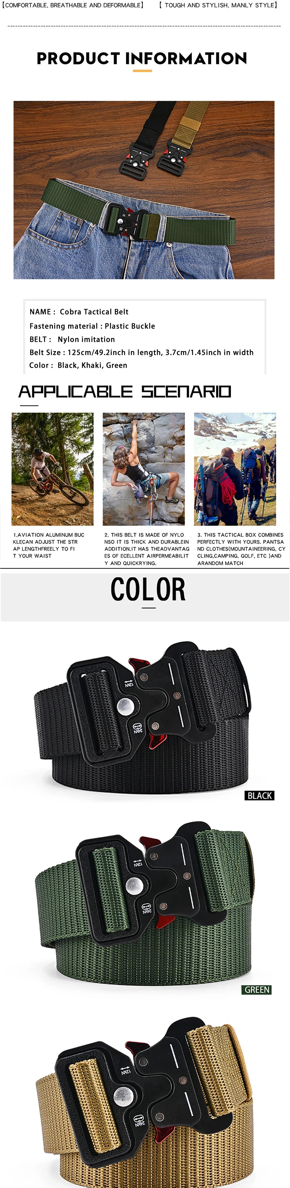 Versatile Men's Tactical Belts - Durable, Adjustable Design-For Outdoor Sports Enthusiasts，Pair with Pants Jeans，For Men Women ﻿