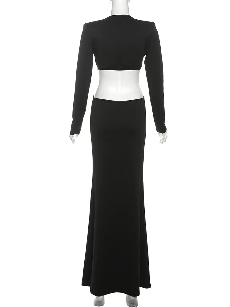 kliou Waistless V-neck Women Maxi Dresses Classic Elegant Lapel Full Sleeve V-neck Sheath Vestidos Female High Street Bodycon