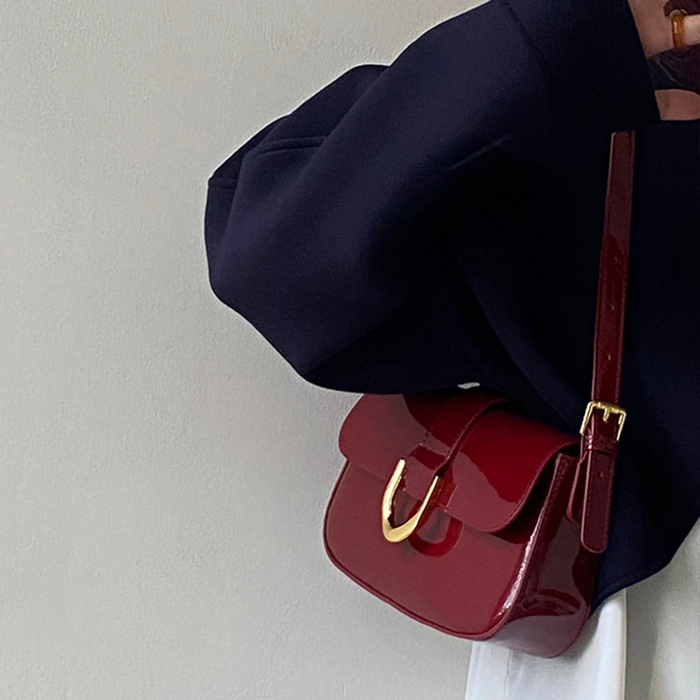 Women Buckle Hobo Bag Strap Adjustable Patent Leather Shoulder Bag Casual
