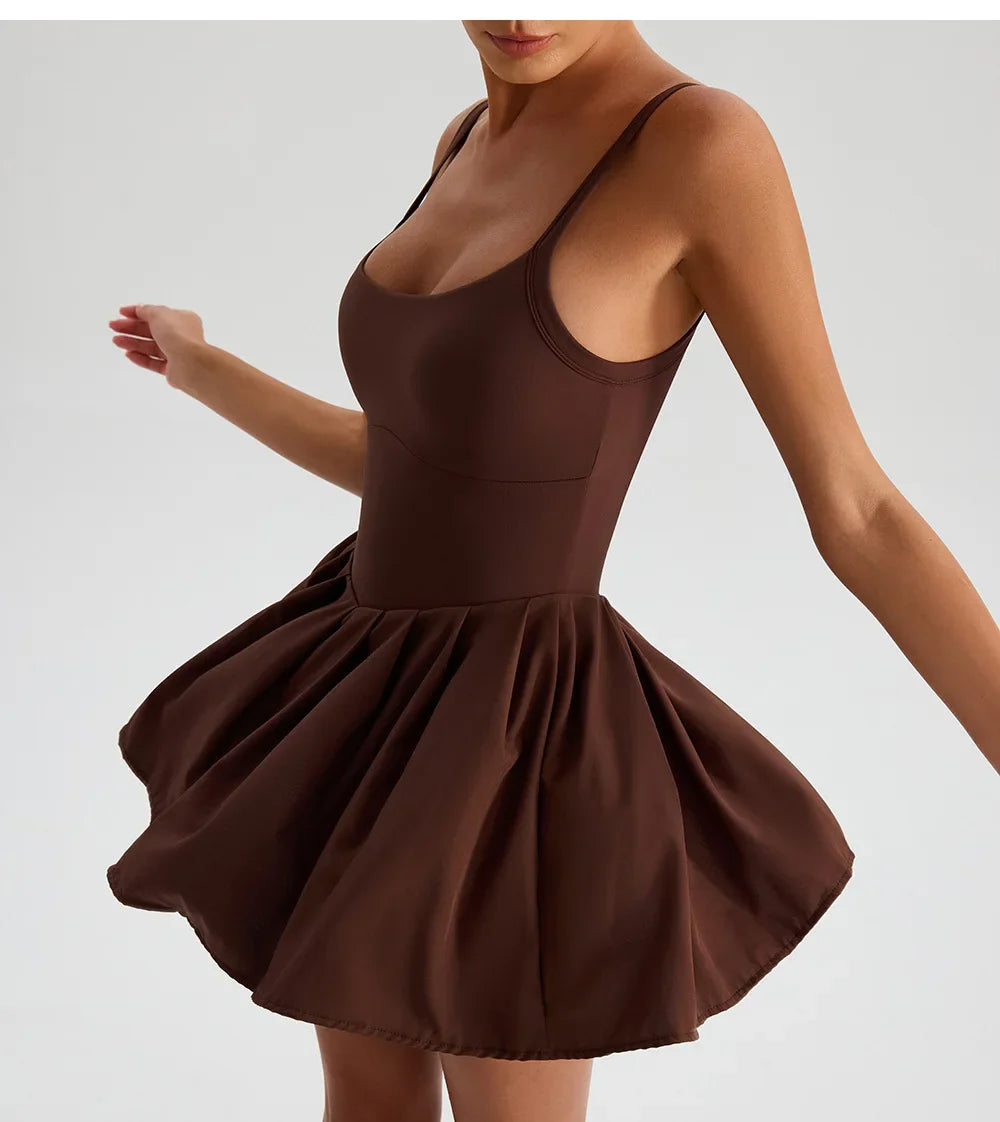 Hearuisavy Women's Summer Sleeveless Sports Dress Breathable Tennis Dress One-Piece Mini Skirt Golf Skirts Jumpsuit With Pockets