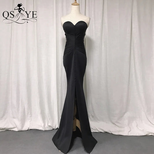 Evening wear Dresses: Long Prom Dress Fitted Elastic Ruched Evening Gown