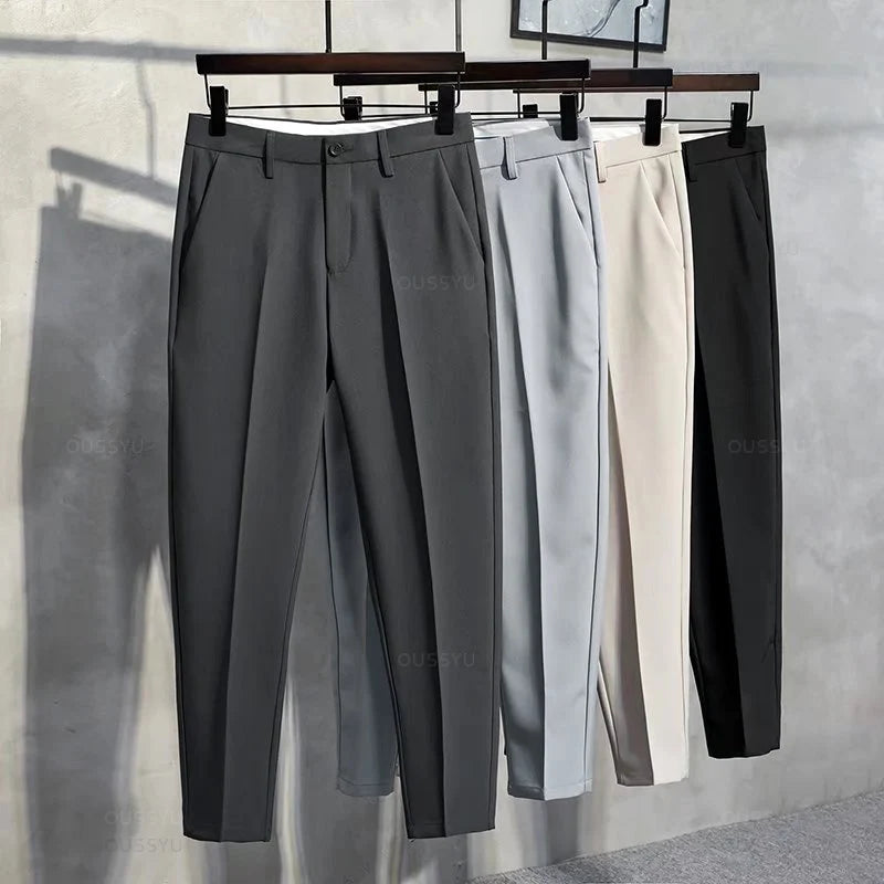 Spring Summer Suit Pants Men Thin Business Classic Grey Black Khaki Straight