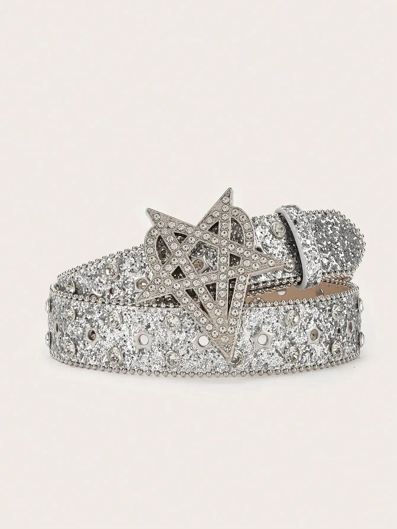 1pc Men's Y2K Punk Six-pointed Star Rhinestone Buckle Glitter Rhinestone Belt, A Versatile Belt To Match Jeans