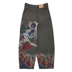 Hip Hop Punk Embroidery Printed Baggy Jeans Y2k Jeans Men Heavy Craftsmanship