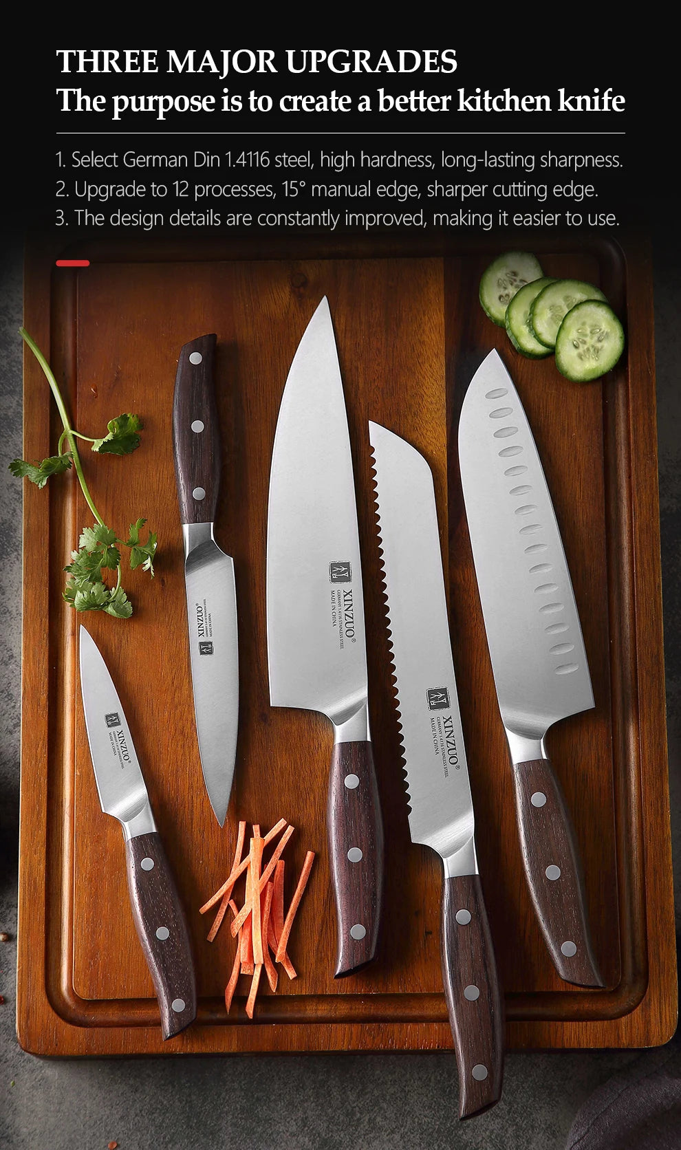 High Carbon Germany 1.4116 Stainless Steel 5PCS Kitchen Knife Set